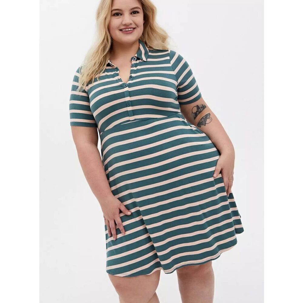 Torrid Super Soft Green Stripe Polo Skater Dress Size 3 NWT